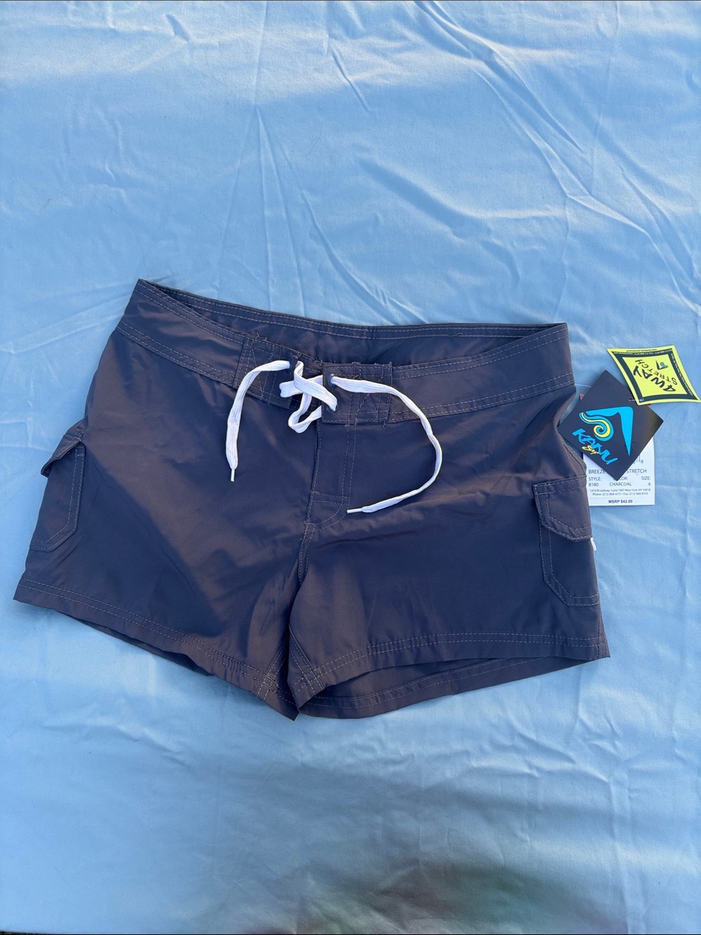 NWT Kanu Gray Surf/Swim Shorts with White Drawstring